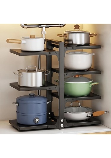 Honeybeeshop Tokalı Ayarlanabilir Karbon Çelik Depolama Rafı 3+4 Katmanlı Mutfak Gereçleri Organizasyonu 1100 Koyu Ceviz