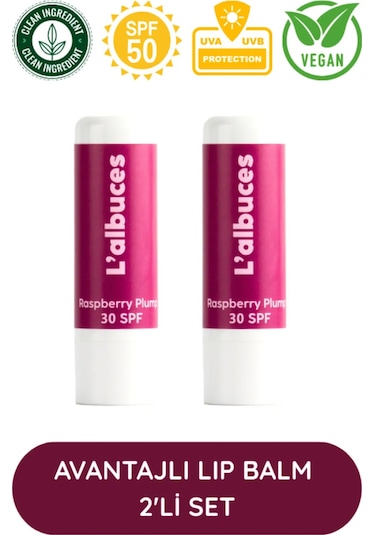 L'albuces Raspberry Plump Lip Balm Dudak Nemlendirici SPF30 2'li