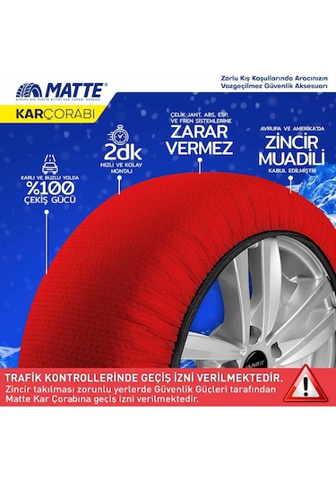Kar Çorabı Matte 215 75 Lastik R15 Jant Ölçülerine Uyumlu Yüksek Kaliteli Zincir Muadili