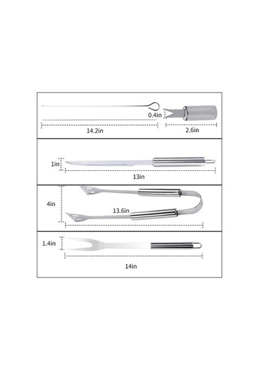 Pazly Paslanmaz Çelik Barbekü Izgara Aletleri Seti 18 Parça Gümüş Oxford Çanta Gümüş