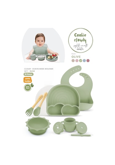 Kiwi Cloudy 11 Parça Full Silikon Bebek Beslenme Seti: Güvenli, Esnek, Bpa / Pvc İçermez, %100 Doğal