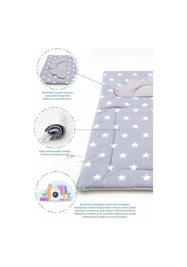 Mordesign Bebek Alt Açma Minderi, Yıkanabilir, Elyaf Dolgulu Alt Değiştirme Pedi, Yıldız Serisi, Gri Zg271-8