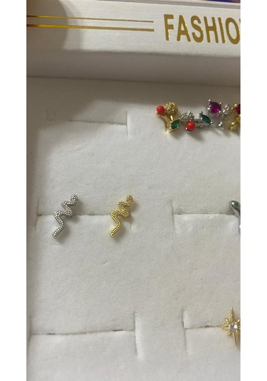 Taşlı Yılan Tasarım Kıkırdak Tragus Helix Pearsing Küpe Gümüş
