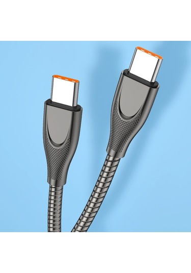 Enkay Enk-cb129 Pd 65w Type-c To Type-c Karbon Çeliği Kauçuk Spiral Hızlı Şarj Veri Kablosu, Uzunluk 1m Gümüş