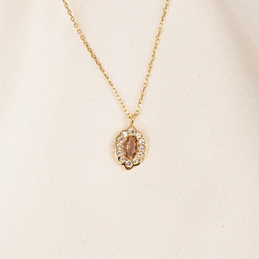 Gümüş Kolye - Zultanit Oval Taşlı 925 Ayar Gümüş Kolye Sarı