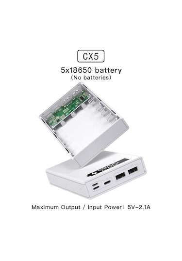 Novahub Beyaz Cx5 Taşınabilir Güç Kaynağı Kılıfı Ayrılabilir Dıy 5x18650 Şarj Cihazı Kılıfı Hız Şarj Güç Bankası Kutusu Powerbank 57781530 BEYAZ