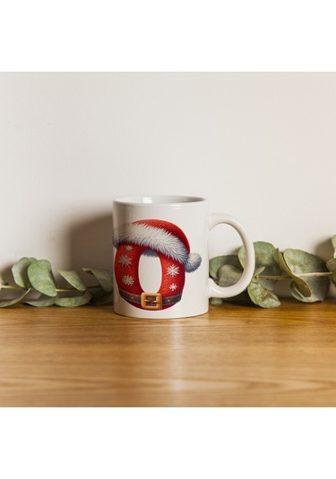 O Harfi Yılbaşı Temalı Bardak 330 Ml Harfli Kişiye Özel Hediye - Yeniyıl / Noel Şapka Tasarım Beyaz