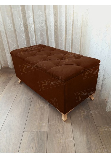 Lüks Sandıklı Kapitoneli Ayakucu Puf Bench 100 Cm Gold Ayak Kahve