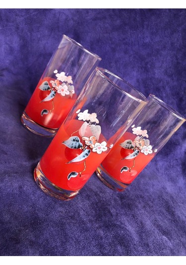 3lü Nostaljik Cam Su Bardağı - İçki Şerbet Bardak Seti