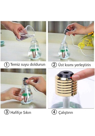 Ampul Şekilli Oda/hava Nemlendirici Buharlı 7 Led Işıklı Gece Lam Renkli