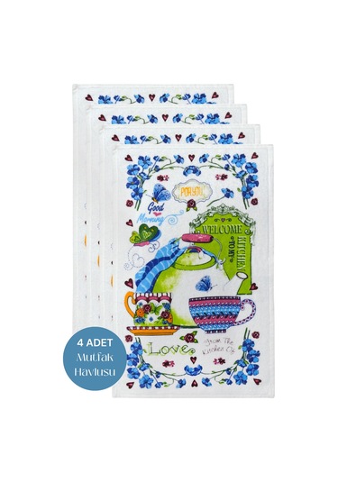 4lü Paket Baskılı Beyaz Mutfak Havlusu Modeli For You
