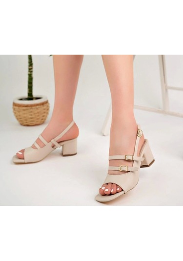 Merit Bej Cilt Topuklu Ayakkabı Bej