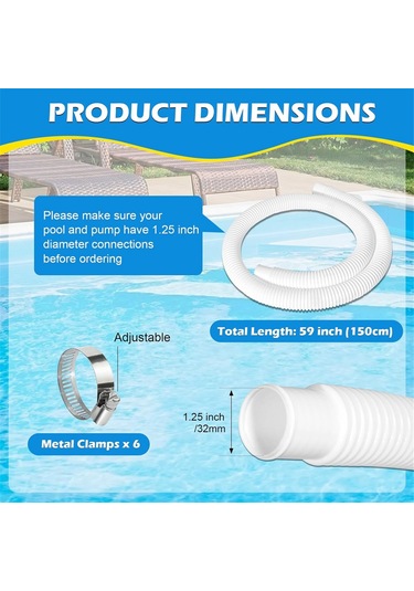 Adet 1.25in Havuz Hortumu, 59in Uzunluğunda Aksesuar Havuz Pompası Hortumları