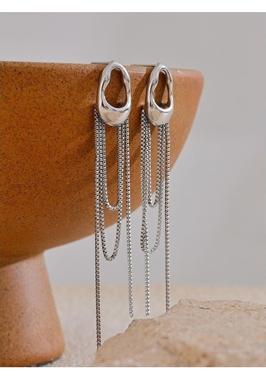 Novahub Kadınlar İçin Gümüş 316l Paslanmaz Çelik Geometrik Püskül Zincir Dangle Küpe Mizaç Popüler Takı Hediye Gümüş