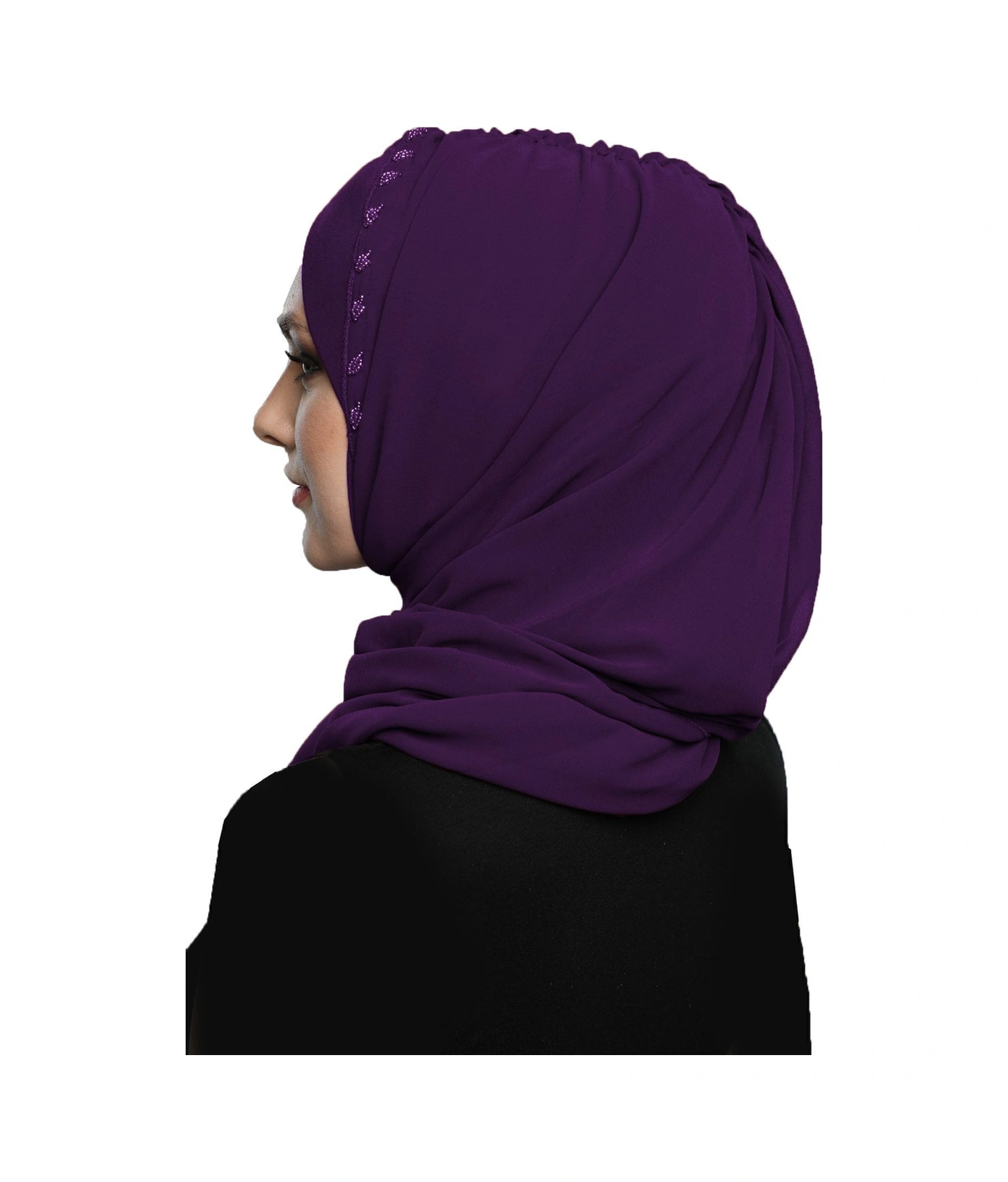 Şallı Takmatik Taşlı Mor Renk Hazır Türban Tesettür Bone Namaz Örtüsü Mor