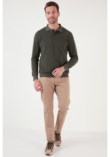 Buratti Pamuk Karışımlı Regular Fit Erkek Polo Yaka Kazak 456223 Haki