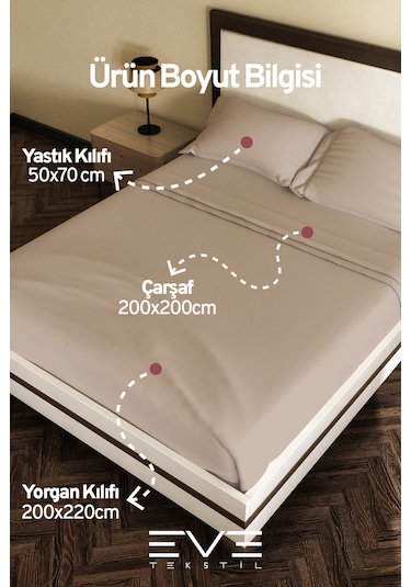 Eve Tekstil %100 Pamuk Ranforce Çarşaflı Yastık Ve Yorgan Kılıflı Çift Kişilik Nevresim Takımı 200x220 Cm Kahverengi