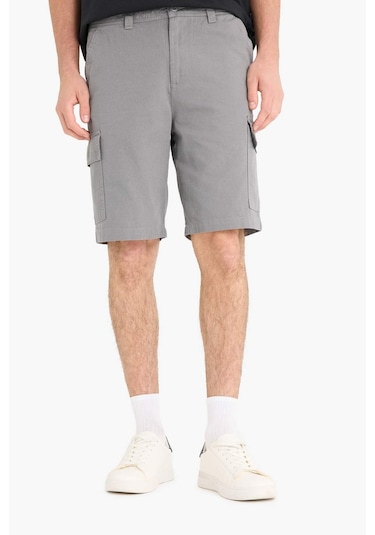 Defacto %100 Pamuk Regular Kargo Cepli Bermuda Şort E1708ax25smgr206 Gri