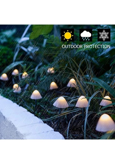 Hombey Güneş Enerjili Mantar Desenli Led Işık Zinciri, 10 Adet, 8 Mod, Su Geçirmez, Bahçe Çimenliği Yol Dekorasyonu, Noel Bayramı Partisi Aydınlatması Beyaz