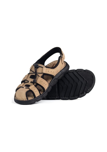 Pepita 4870 Burnu Kapalı Yumuşak Deri Erkek Sandalet Kum Nubuk