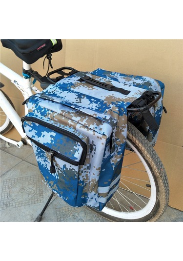 Padalink Bisiklet Arka Çantalı Geniş Çift Bölmeli Dağ Bisikleti Çantası - Mavi Kamuflaj Mavi