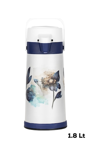 Porsima 161720-805 Çiçek Desenli Sıcak-soğuk İçecekler İçin Pompalı Termos 1.8lt Beyaz