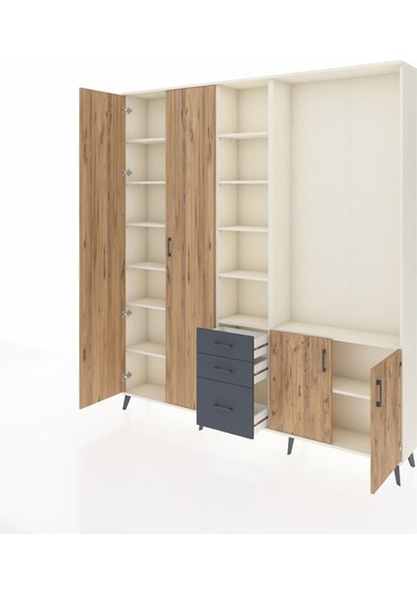 Arges Dolap 13 Raflı 3 Çekmeceli 4 Kapaklı 220x30x243 Aytaşı-çam/antrasit Atlas Çam/antrasıt