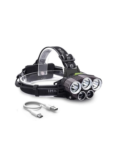 Shineyee Usb Şarjlı 6 Modlu 5 Led Güçlü Fenerli Outdoor Kafa Lambası - Ergonomik 3t6+2xpe Beyaz Işık, 2 5000mah Pil Ve Usb Kablosu Dahil Çok Renkli
