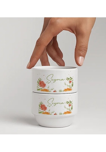 Bk Gift Kişiye Özel İsimli Çiçek Tasraımlı 2li Çerezlik Kase-4, Yeni Ev Hediyesi Önerileri, Misafir Sunum Ürünü, Çay Yanı Kase Kobitmeyencom34771 Bk G