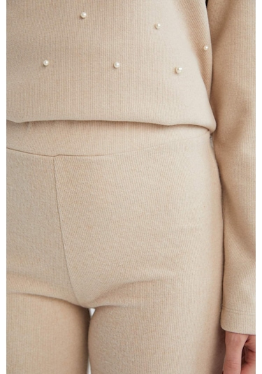 DeFacto Triko Pantolon Wide Leg Geniş Bol Paça Selanik Kumaş Basic Düz D0361AX24AUBG122