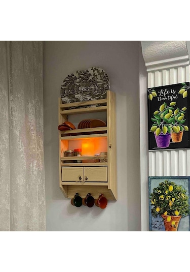 Mashotrend Dekoratif Koyu Masif Terek - Mutfak Rafı - Dekoratif R