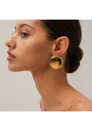 18 Ayar Altın Paslanmaz Çelik Kakmalı Elmas Cilalı Disk Küpeler Altın Kaplama Büyük Küpeler Net Ünlü Küpeler Diğer