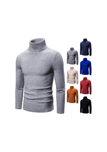 Sonbahar Kış Balıkçı Yaka Kazak Erkekler Sıcak Örme Düz Renk Kazaklar Erkek Slim Fit Rahat Balıkçı Yaka Triko Erkek Kazak Beyaz