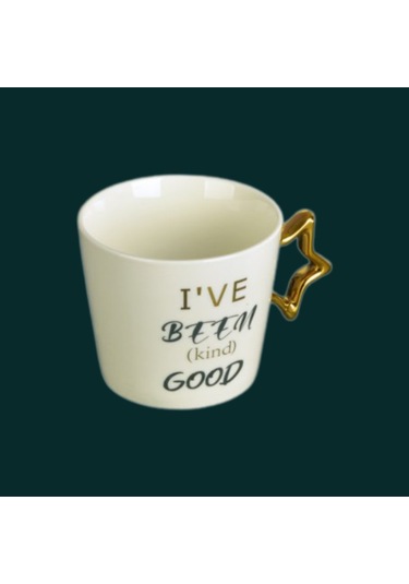 Tohana Porselen Kupa 350ml Yıldız Kulp Desen2 Beyaz