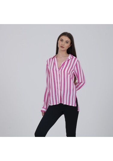 Collezione Pembe Çizgili Beyaz Gömlek Beyaz - Pembe