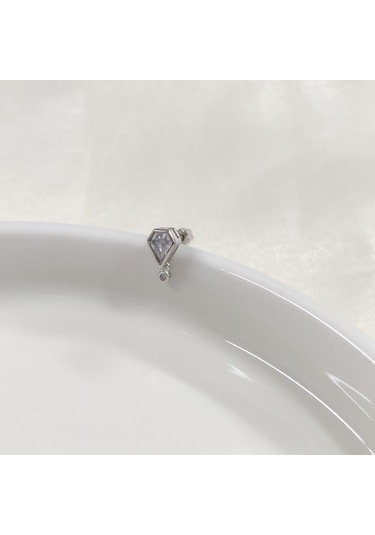 Sallantılı Elmas Görünümlü Gümüş Tragus Pıercıng - Rodyum Beyaz Beyaz