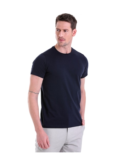 Hatemoğlu Regular Fit Pamuk Bisiklet Yaka Düz Erkek Tişört Lacivert