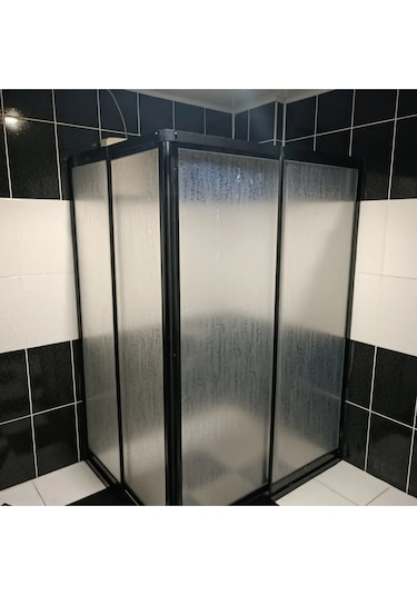 Nokta Duşakabin Teknesiz Dikdörtgen Duşakabin, Plastik Camlı Siyah Profilli 2 Sabit 2 Sürgülü Şeffaf