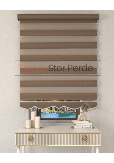 Somon Rengi Boncuklu Zebra Stor Güneşlik Perde Opak Somon Rengi