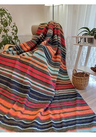 Çift Kişilik Pamuklu Battaniye 180 220 Cm Yeşil-turuncu Yeşil - Turunu