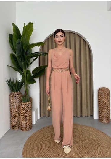 Ahes Shopping Darcy Sırt Dekolteli Tulum Bej