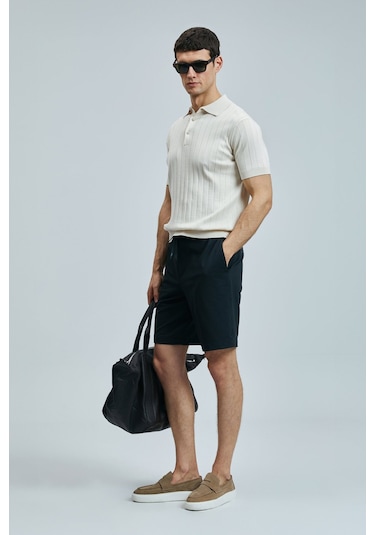 Lufian Erkek Aler Spor Slim Fit Chino Şort 111210079 Siyah Siyah