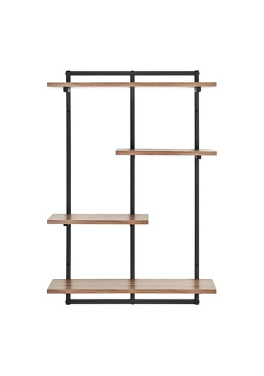 Aju Modern Duvar Rafı - 4 Katlı Metal Şık Modern Yüzen Pencere Duvar Rafı Kitaplık Düzenleyici Raf Siyah