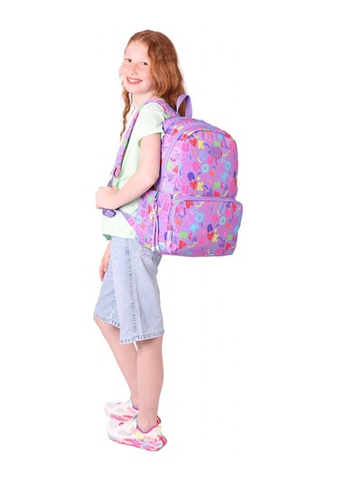 Kaukko Kız Çocuk Kalp Ve Kaukko Baskılı Mor Okul Çantası - Üç Bölmeli - K1784 Mor