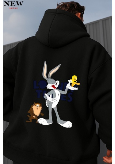 Looney Tunes Baskılı Sweatshirt Siyah