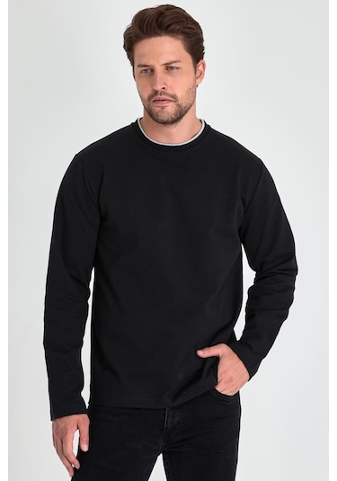 MMetalic MTLCE68 Çift Bisiklet Yaka Standart Rahat Kesim Erkek Sweatshirt - Siyah MMetalic MTLCE68 Çift Bisiklet Yaka Standart Rahat Kesim Erkek Sweatshirt - Siyah