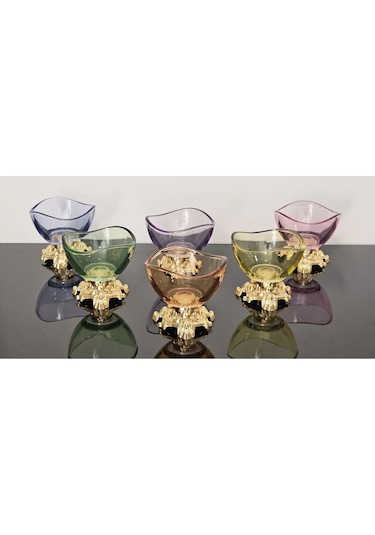 Atabey Home 6'lı Asorti 6 Renk Detaylı Kahve Yanı Lav Lokumluk & Sosluk Döküm Üçgen Ayaklı