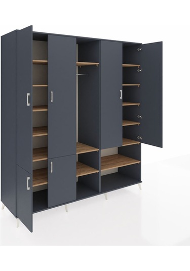 Kronos Dolap 15 Raflı 5 Kapaklı Tek Askılı 220x59x243 Antrasit-antrasit/çam Antrasıt/atlas Çam