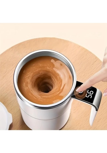 Chuangyinshop Beyaz Sıcaklık Göstergeli Otomatik Karıştırmalı Seyahat Bardak