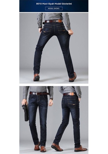 Edwardest Erkek Denim Pantolon 500g Dayanıklı, Esnek Rahat Düz Paça Yüksek Bel Büyük Beden Pantolon Mavi